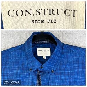 CON.STRUCT Slim Fit Blue Dress Shirt Men‎ S 4 Short Sleeve Button Down
